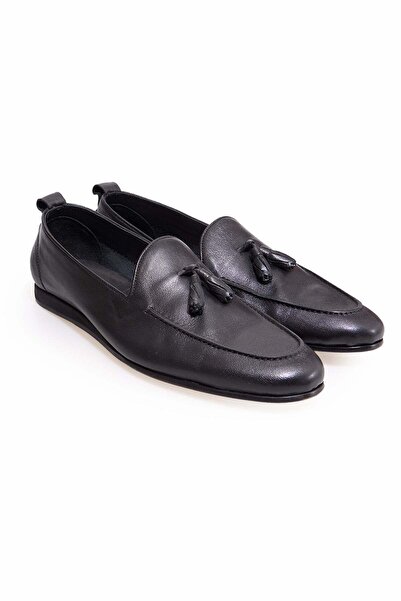 FRANCO CALVANI Black Color Laceless Genuine Leather Men's Shoes
