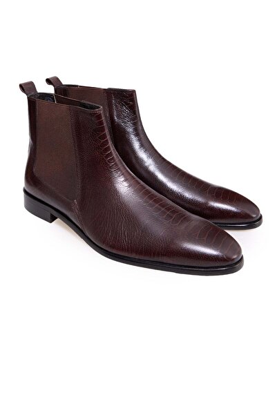 FRANCO CALVANI Brown Laceless Genuine Leather Men's Boots