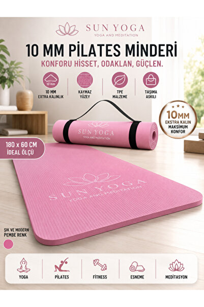 SUNYOGA 10 mm Pilates Minderi Yoga Matı 180x60 cm Kaymaz Spor Egzersiz Minder...