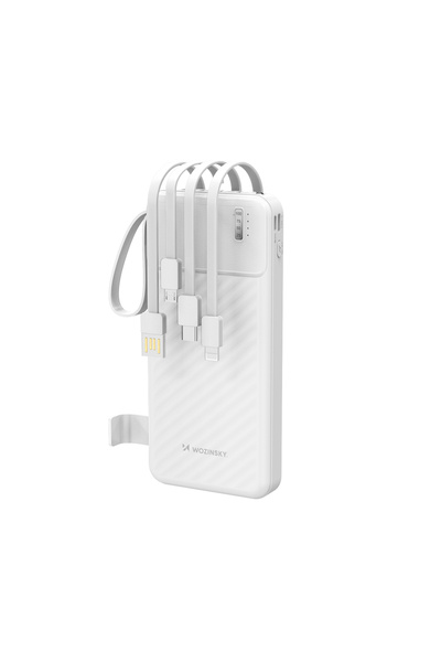 WOZINSKY W11-W Външна батерия 10000mAh 10W с 4 вградени кабела, бяла