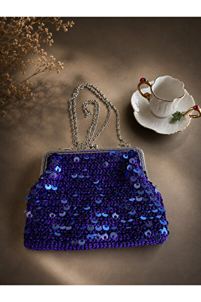 Saks Mavi Payetli El Çantası