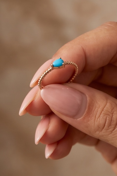 Utku Kuyumculuk 14 AYAR FİRUZE TAŞLI ROSE ALTIN RENGİ ALTIN YÜZÜK
