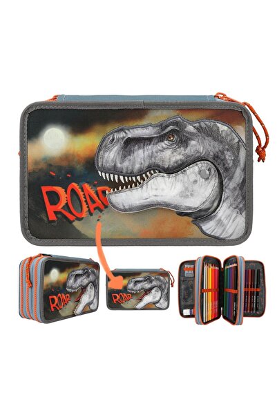 Top Model Dino World "Roar" 3-Compartment Pencil Case Full of Pencils
