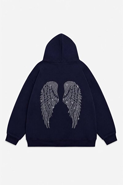 Mad&Calf Women's Wing Stone Printed Hooded Oversize Sweatshirt