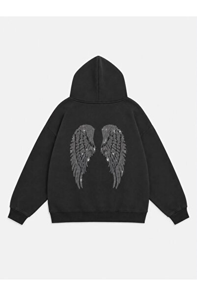Mad&Calf Women's Wing Stone Printed Hooded Oversize Sweatshirt