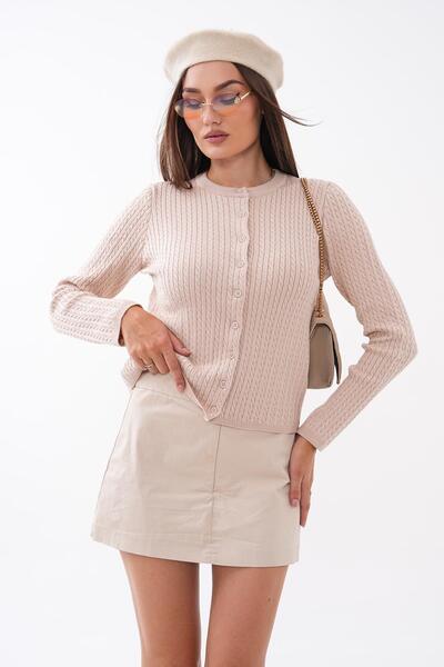 ŞİMAL Women's Knitted Patterned Button Closure Knitwear Cardigan 265161 -