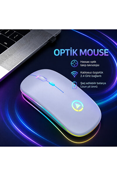 ReyPoint Kablosuz Işıklı Optic Mouse Şarjlı Ultra Sessiz LED Aydınlatma