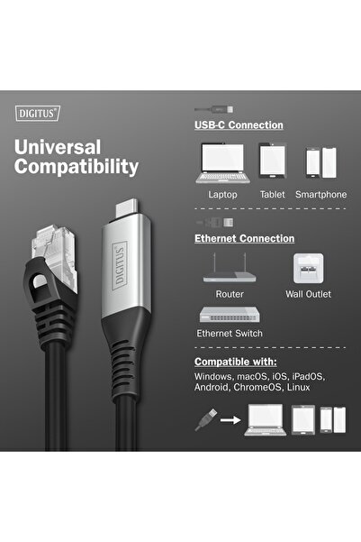 Digitus Adaptor / placă de rețea USB-C RJ45 1Gbps cablu 10m AK-300601-100-S