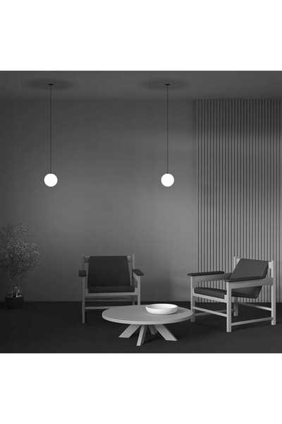 NO BRAND Lampă suspendată LED, negru, sticlă, sferă albă, lumină neutră, 10 c...