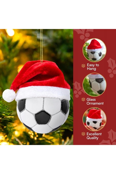 NO BRAND Ornament de Crăciun din sticlă, în formă de minge de fotbal, cu căci...
