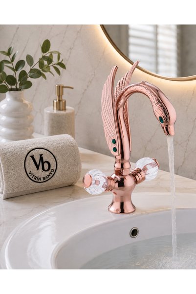 vb vitrinbanyo صنبور حوض على شكل بطة - صنبور حوض نحاسي عتيق الطراز مزخرف بالل...