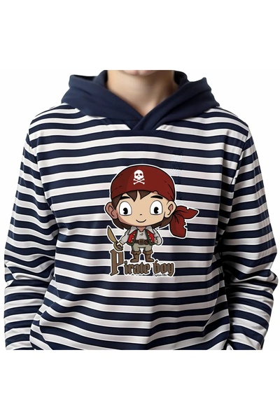 NO BRAND Tricou copii PIRAT, cu glugă, mânecă lungă mânecă, dungi, Căpitanul ...