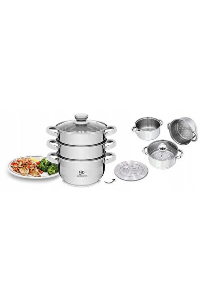 NO BRAND Oală cu aburi 2.8L Oțel inoxidabil 20cm Pentru inducție și gaz