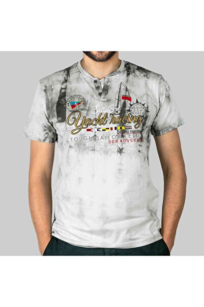 NO BRAND Tricou bărbătesc cu broderie DELICATE COTTON CAPTAIN MIKE gri L