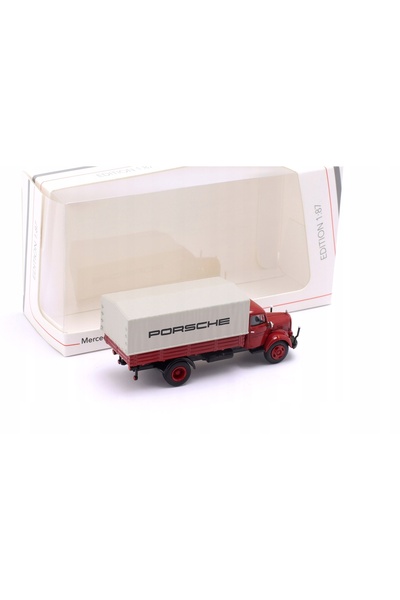 NO BRAND SCHUCO MERCEDES-BENZ L3500 cu remorcă „PORSCHE” 1950 Roșu închis 1:8...