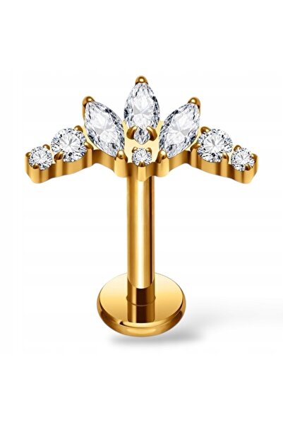 NO BRAND Cercel piercing auriu LABRET coroană cu zirconii CONCH TYTAN FLAT 1,2/6