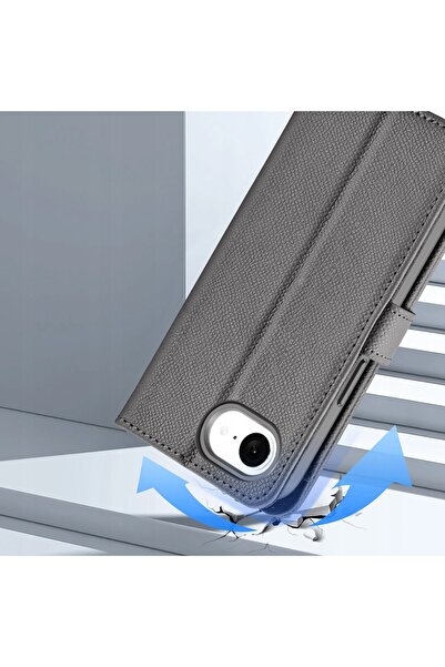 Dux Ducis Husă din piele pentru iPhone 16e Lawa cu portofel MagSafe gri