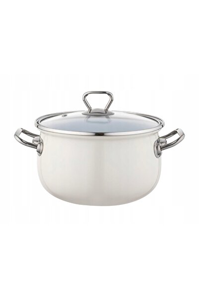NO BRAND Oală emailată Pleszew Bliss 20 cm, 3,8 l, crem, cu capac, compatibil...