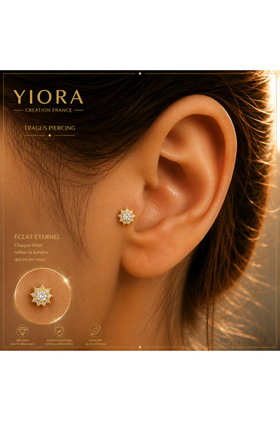 yiora Jewellry Güneş Cerrahi Çelik Zirkon Taşlı Tragus Helix Kıkırdak Conch P...