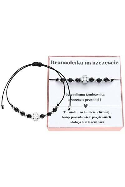 NO BRAND Brățară pentru noroc, trifoi cu turmalină neagră, pietre naturale
