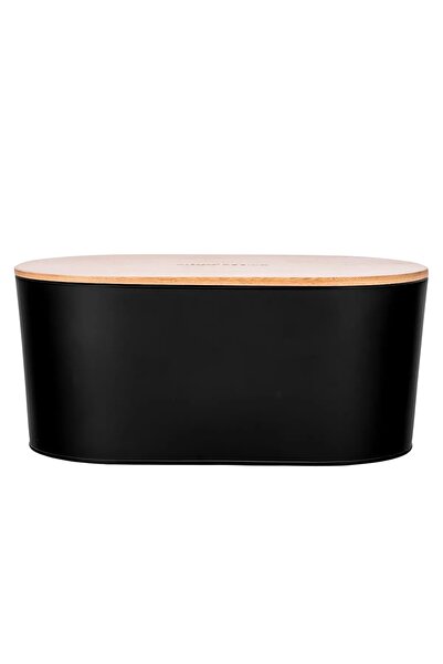 NO BRAND Cutie de pâine metalică neagră cu tocător, Altom Design, recipient p...