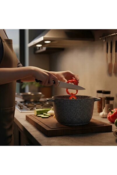 Masterpan Oală mare de granit de 7L cu capac și sistem Aroma Knob, 24cm, gri
