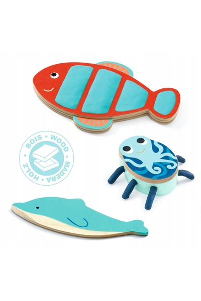 djeco Plastilină artistică sigură pentru joacă cu forme Pești Ocean