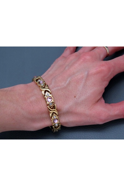 NO BRAND Brățară Boston Jewellery din oțel auriu cu zirconiu, lungime reglabilă