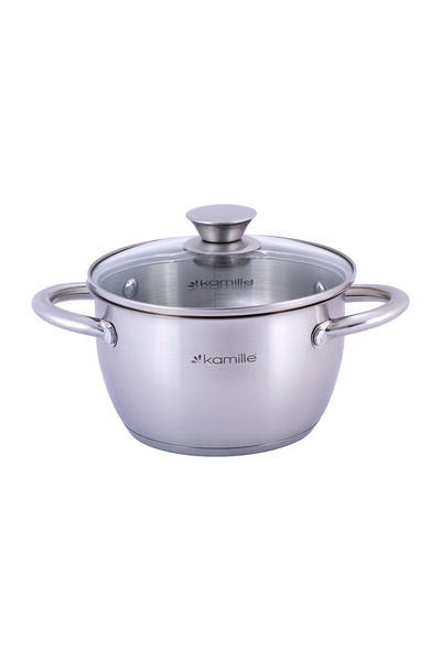 Kamille Vas de gătit cu capac, tradițional, 1,5L, din oțel, 16cm, pentru indu...