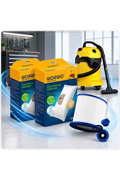 NO BRAND 10x Saci pentru aspiratorul Karcher WD3, WD4, WD5, WD6, SE4001 1x Fi...