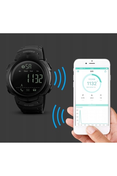 Skmei Ceas bărbătesc Bluetooth, verde militar, curea neagră, funcții multiple