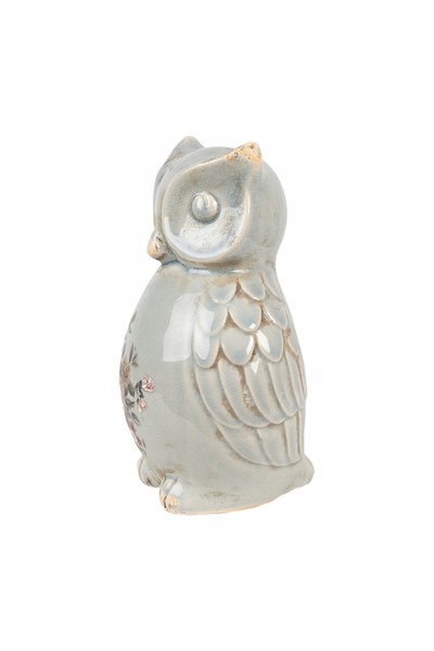 NO BRAND Figurină decorativă Bufniță Gri Flori Ceramică H. 22 cm