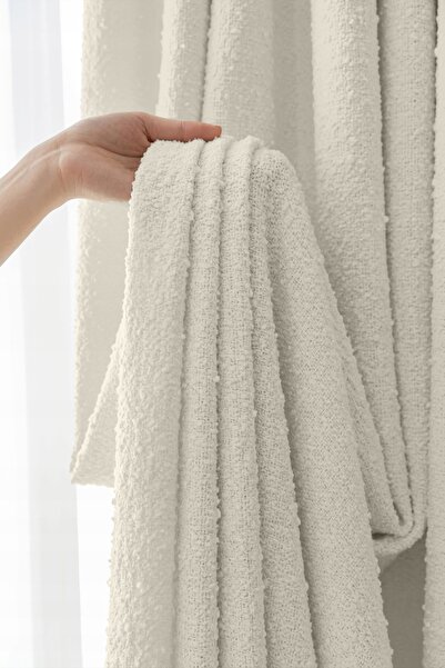 NO BRAND Perdea decorativă structurală 140x300, din boucle de vis, crem, cu b...