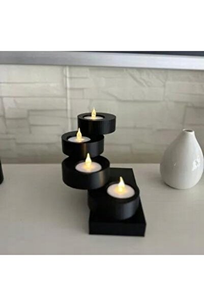 NO BRAND Suport de lumânări spiralat, negru, modern, pentru 4 lumânări tip pa...