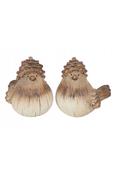 NO BRAND Set de decorațiuni figurine, 2 păsări maro din ceramică, H.12 cm