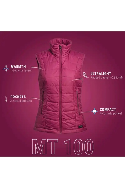 NO BRAND Vestă de trekking căptușită pentru femei Forclaz MT100