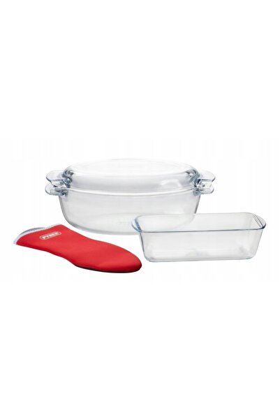 Pyrex Vas termorezistent de 5.8L + tavă pentru prăjituri + mănușă în pachet