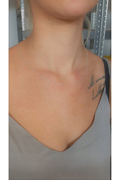 NO BRAND Colier choker de argint cu bile, 50 cm