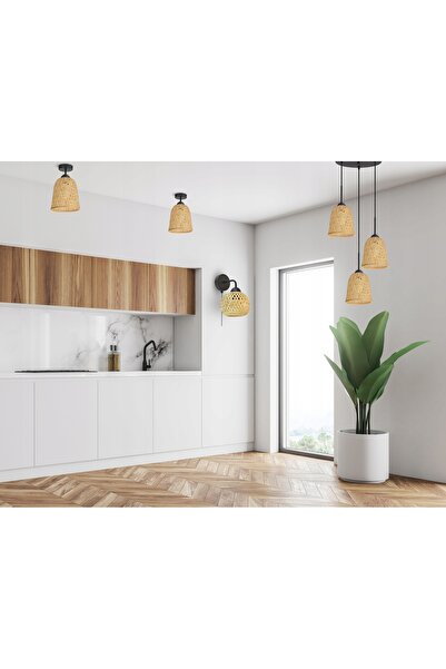 NO BRAND Lampa de perete din bambus împletit BOHO naturală 584-KW1 cu întreru...