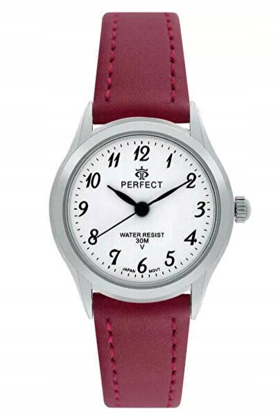 PERFECT Ceas clasic de damă, argintiu, bordo, LXC009S-05, 27 mm