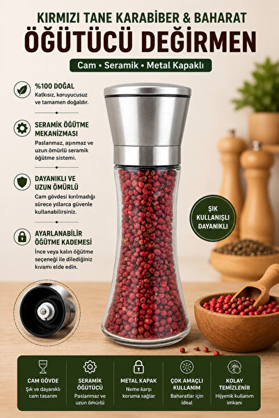 ANADOLU HASAT Ceramic Red Pepper Salt and Spice Grinder with Metal Head 60Gr-...