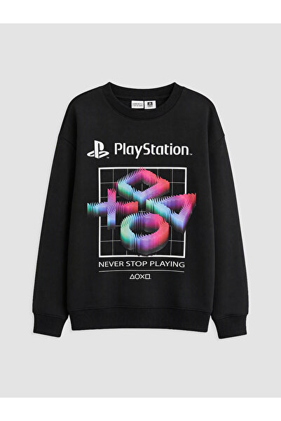 LC Waikiki Lcw Kids Black Crew Neck Playstation Licensed Boys' Sweatshirt