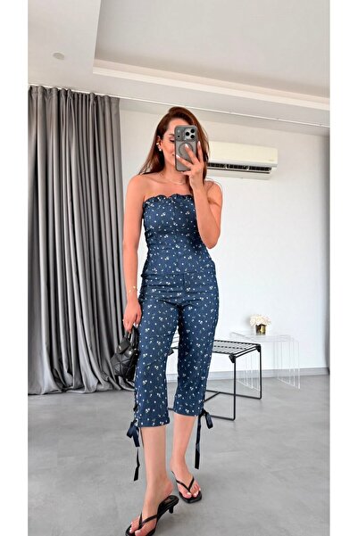 pelin yıldız butik Lacivert Dida Straplez Bluz Pantolon Takım