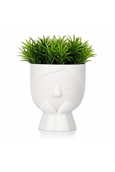 ZaBest Ghiveci decorativ ZaBest, fata alba cu maini si planta artificiala ver...