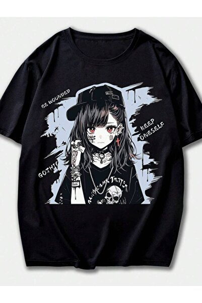 29CUN Punk Girl Printed T-Shirt - Short Sleeves, Casual Street Style, The Per...