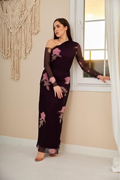 SEREMONİ BUTİK Purple One Shoulder Tulle Dress