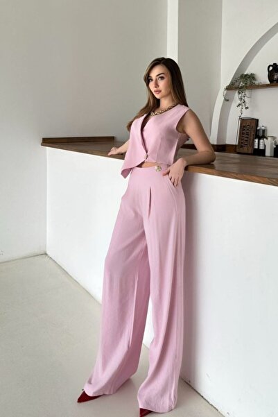 Generic Brand Pink Asymmetrical Vest and Trousers Set