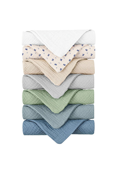Choice1 One Size blue set 7PCS Baby Muslin Burp Cloths 4-Layer Gauze Breathab...