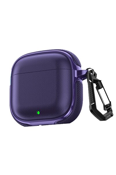 UnDePlus Huawei FreeBuds SE 2 / SE 3 ile Uyumlu Kılıf Deri Dokulu TPU Koruyucu Case Metal Karabinalı Şarj Gir