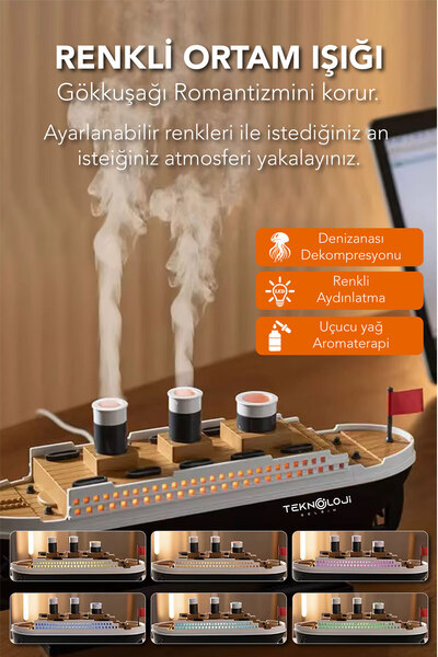 Titanic Gemi Aromaterapi Hava Nemlendirici uçucu yağ difüzör denizanası duman halkası sprey aroma
